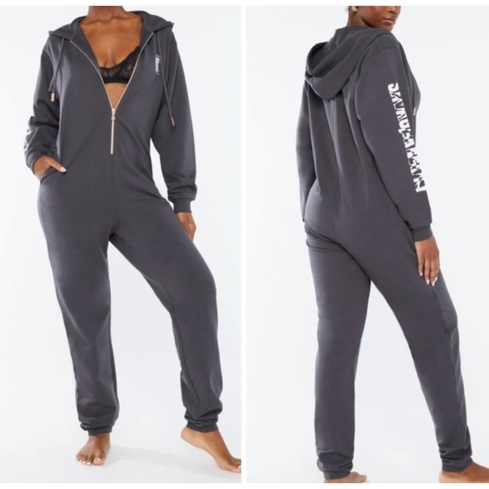 Rihanna Savage X‎ Fenty Jumpsuit Womens Large Gray Forever Savage Showgirl Hood